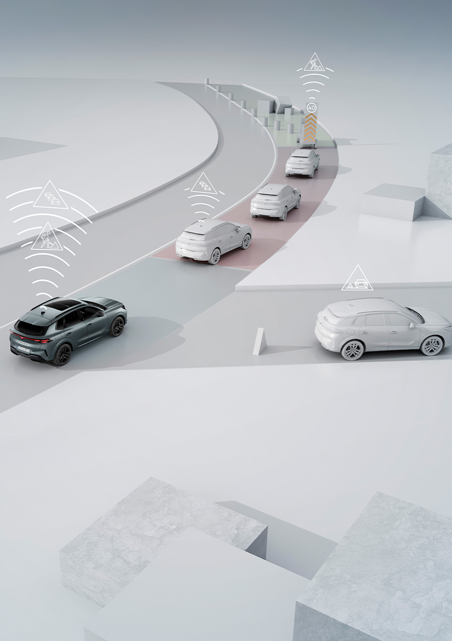 demonstration av CAR2X kommunikationsteknik i cupra terramar, som visar hur bilen kommunicerar med andra bilar och infrastruktur för ökad trafiksäkerhet och trafikeffektivitet